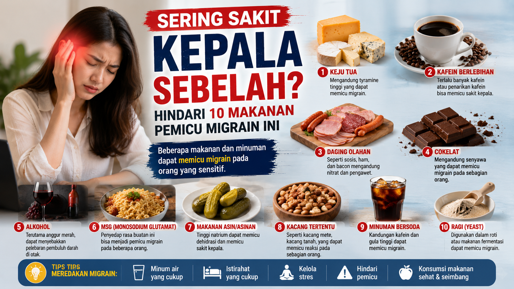 Kenali Penyebab Migrain: Hindari Makanan Ini Jika Tidak Mau Sakit Kepala Sebelah