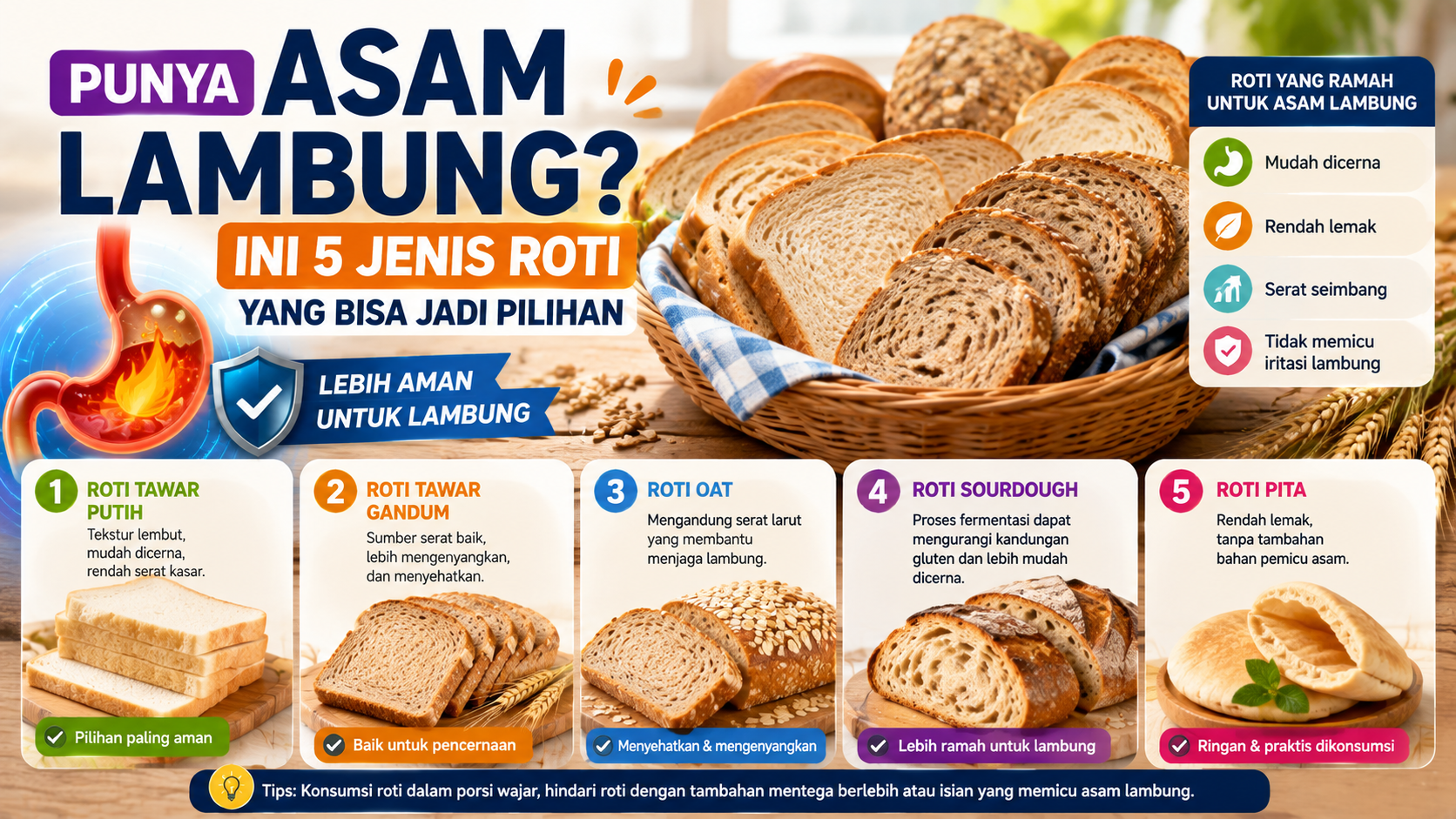 5 Roti yang Lebih Ramah untuk Asam Lambung, Jangan Salah Pilih
